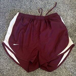 Nike Burgundy and White Running Shorts